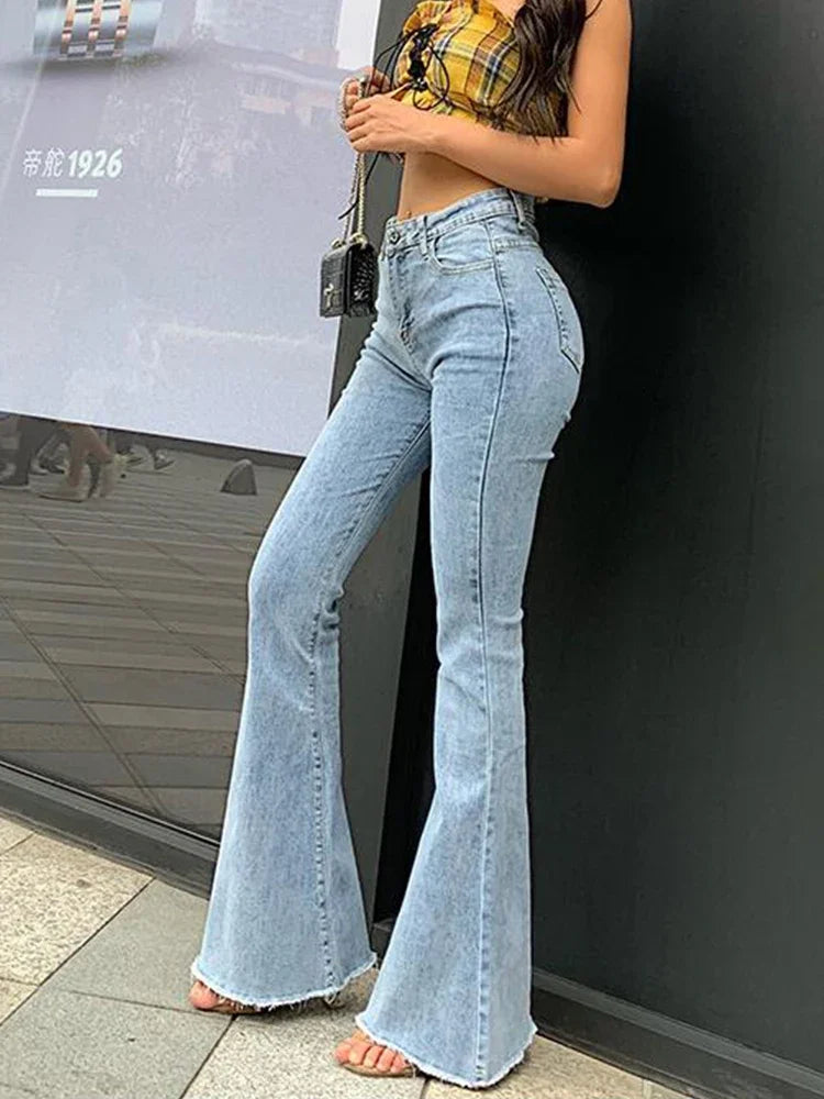 Jean Flare Femme Taille Haute Y2K - Denim Vintage Streetwear