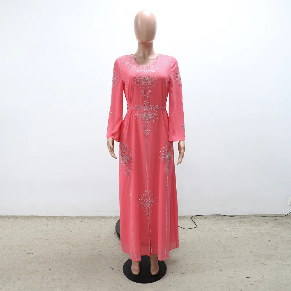 Abaya Musulmane Femme Été - Robe Longue Col V Manches Longues Élégante - badassmood