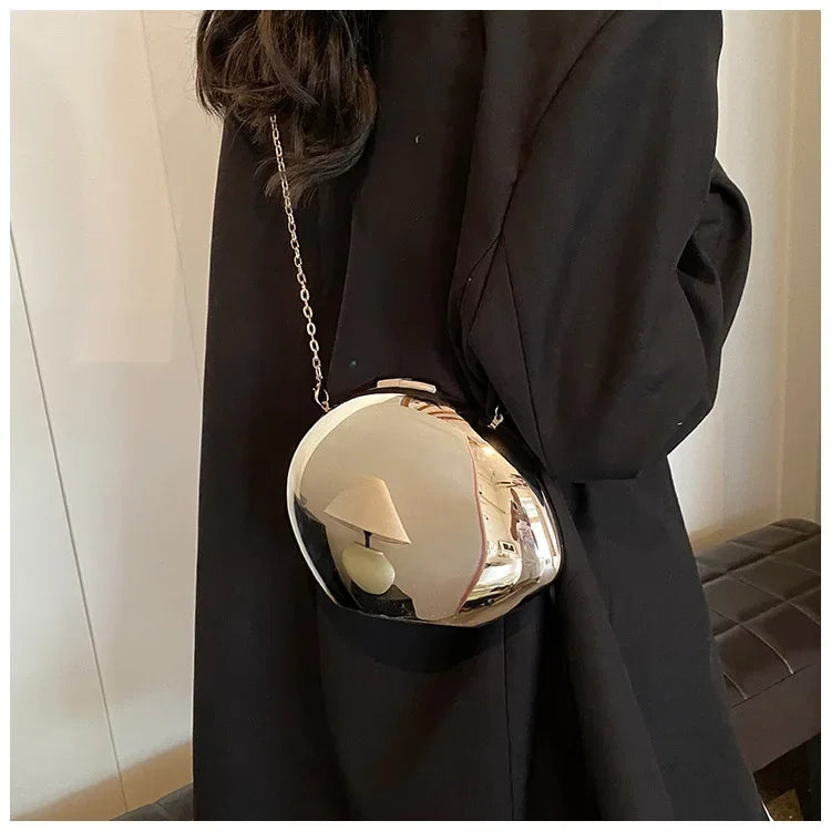 Pochette Coquillage Acrylique Designer - Sac Soirée Femme Doré Argent Bandoulière Métal - badassmood