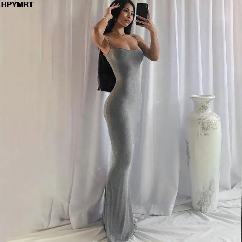 Satin Slip Sleeveless Backless Slim Sexy Maxi Dress 2022 Spring Women Party Y2K Concise Bodycon Elegant Dresses Female Clothing - badassmood