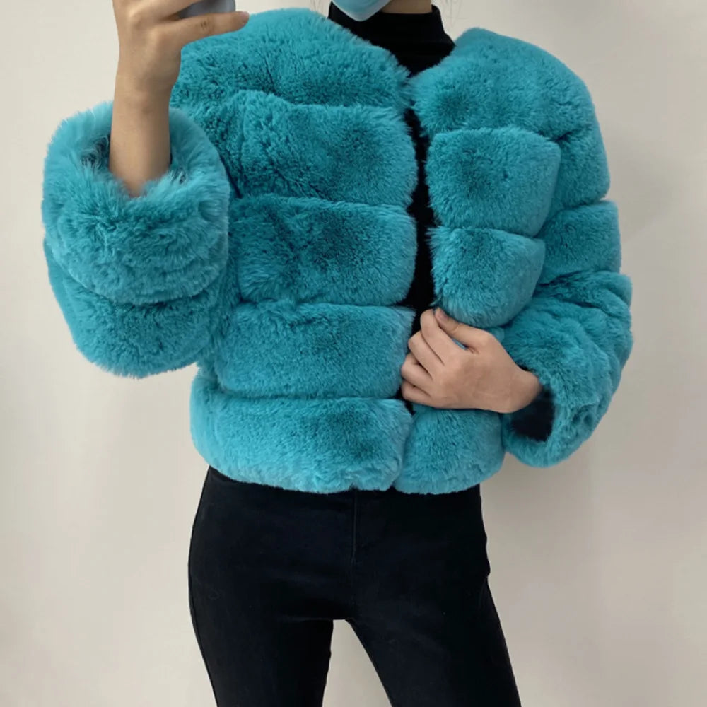 Veste Fourrure Renard Synthétique Beige Femme - Blouson Court Manches 3/4 - badassmood