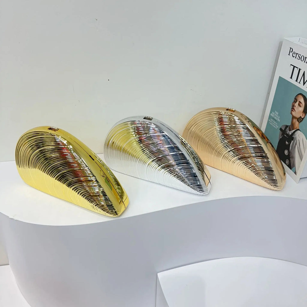 Pochette Coquillage Métal Acrylique Doré Argent - Sac Soirée Banquet Crossbody Femme - badassmood