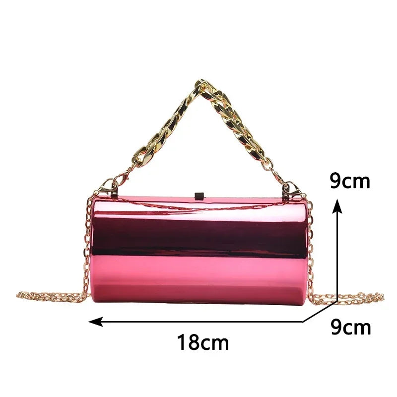 Pochette Cylindre Mini Soirée 2026 - Sac Femme Doré Bandoulière Box Clutch Party - badassmood