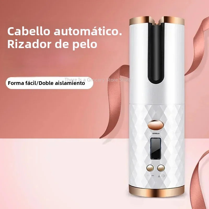 Boucleur automatique sans fil pour cheveux, rechargeable par USB, permettant de créer des boucles parfaites facilement.