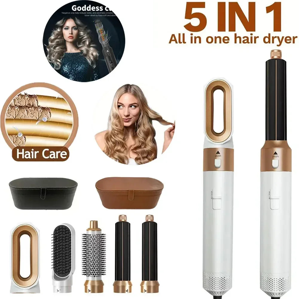 5 in 1 Hair Dryer Brush Hot Comb Set Professional Curling Iron Hair Straightener Styling Tool For Professional Hair Dryer - badassmood