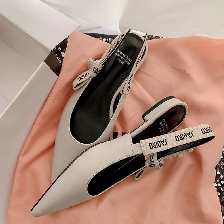 Sandales plates pointues pour femme avec talon bloc de 3-5 cm, bride élastique, disponibles en tailles 33 à 46.