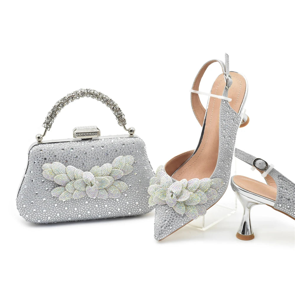Ensemble Chaussures et Sac Italien Luxe Mariage Femme - Escarpins Strass Talon Haut 8cm - badassmood