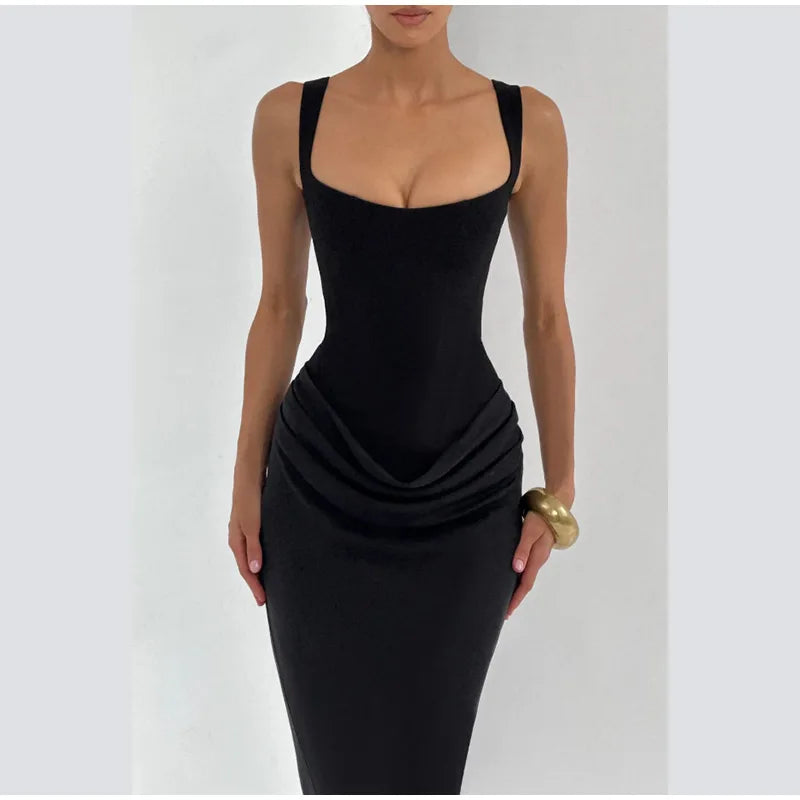 Robe mini plissée marron sexy avec dos nu et col carré, sans manches, taille haute, de la marque badassmood.com
