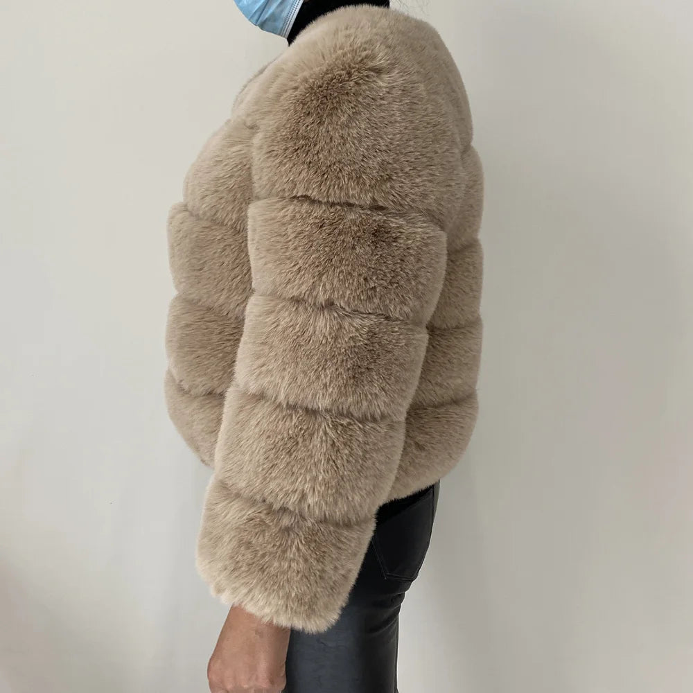 Veste Fourrure Renard Synthétique Beige Femme - Blouson Court Manches 3/4 - badassmood