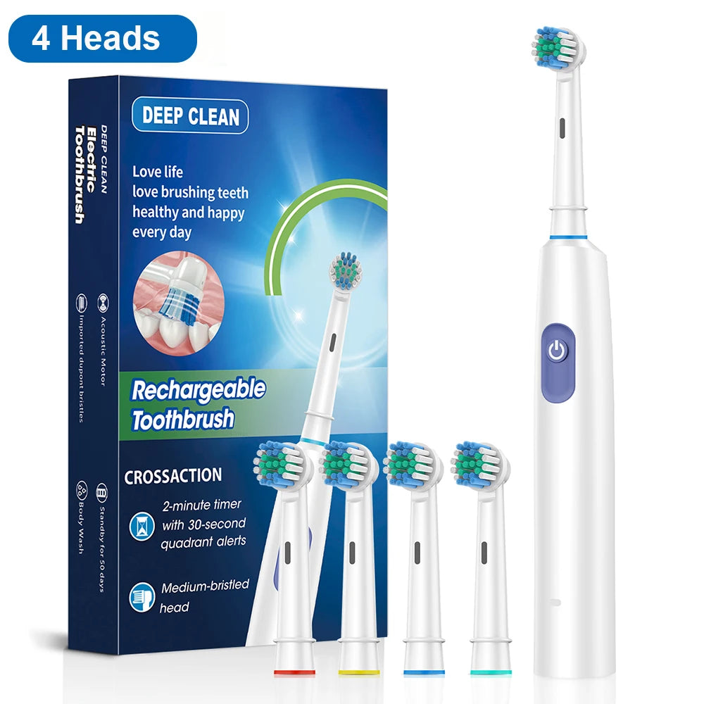 Electric Toothbrush Rotary Rechargeable Electric Toothbrush for Adults Rotating Electric Toothbrushes with 8 Soft Brush Heads - badassmood