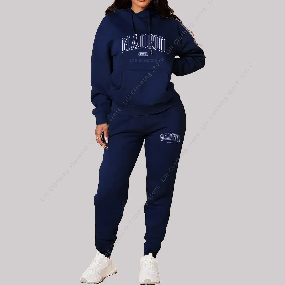 Ensemble Jogging Femme 2 Pièces Madrid - Sweat Capuche + Pantalon Automne Hiver Sportswear - badassmood