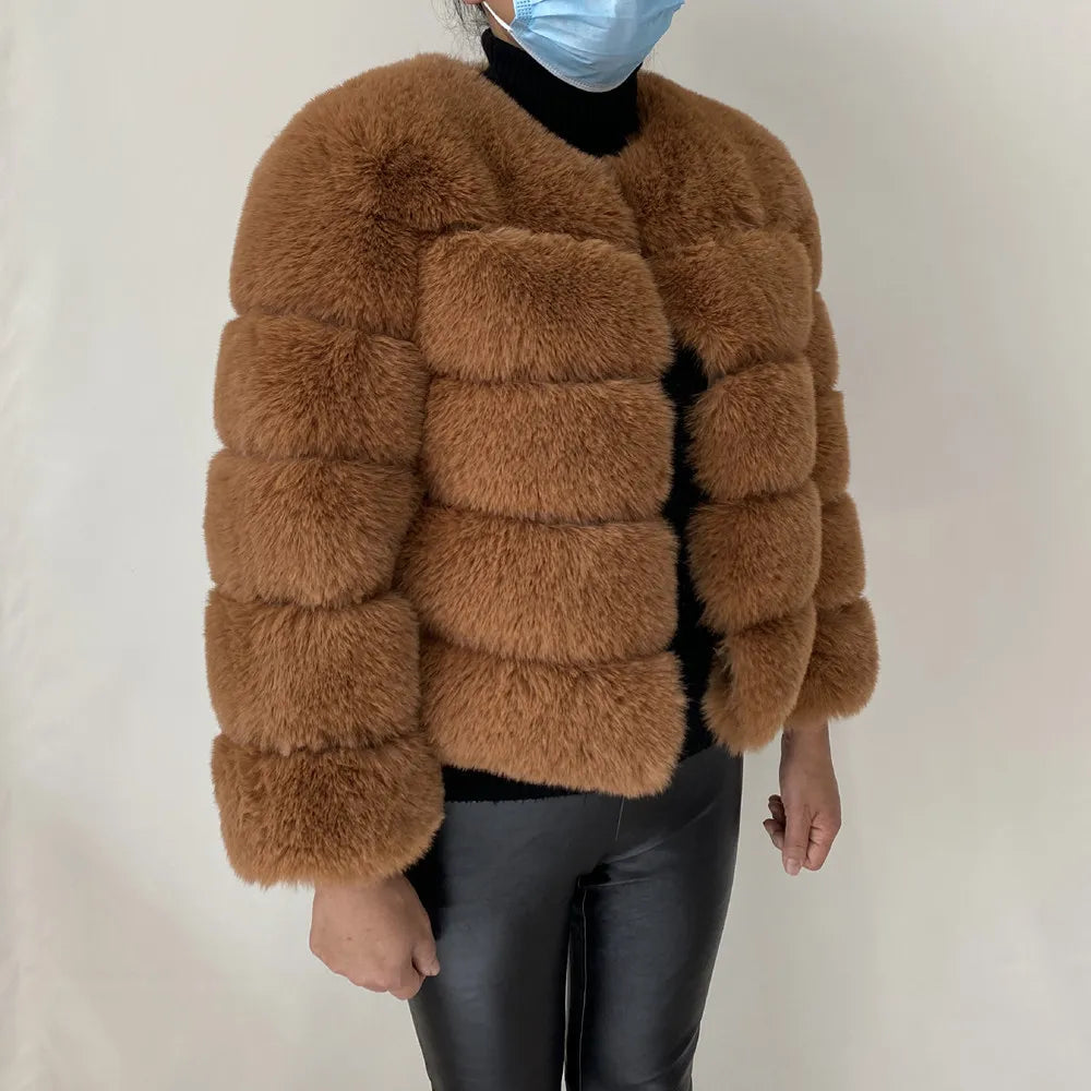 Veste Fourrure Renard Synthétique Beige Femme - Blouson Court Manches 3/4 - badassmood