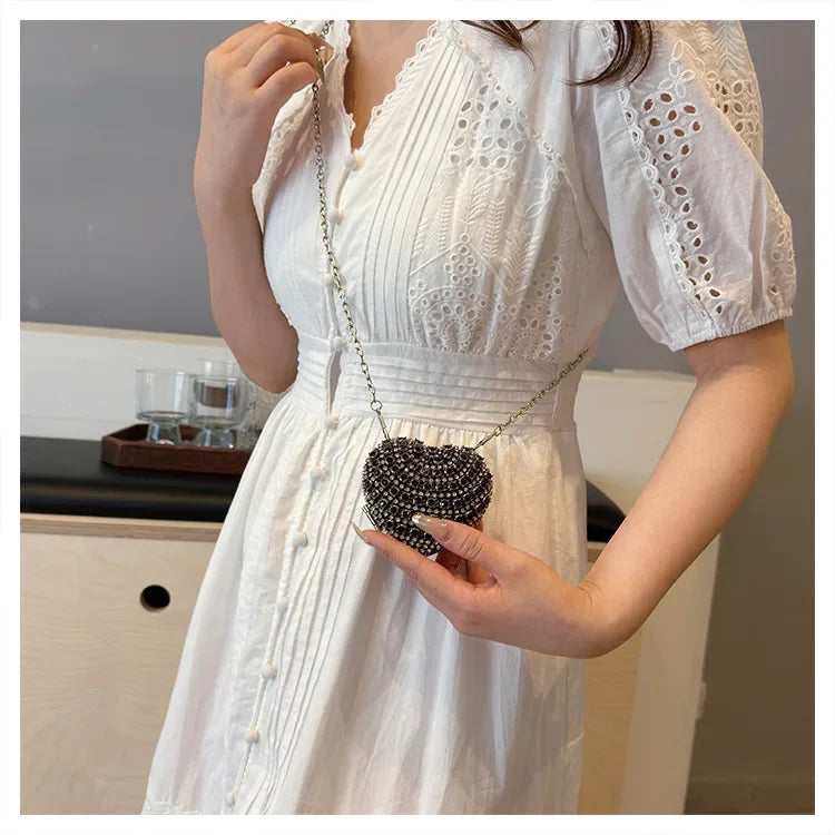 Pochette Clutch Luxe Diamants Cœur Cristal - Sac Soirée Mariage Strass Femme - badassmood