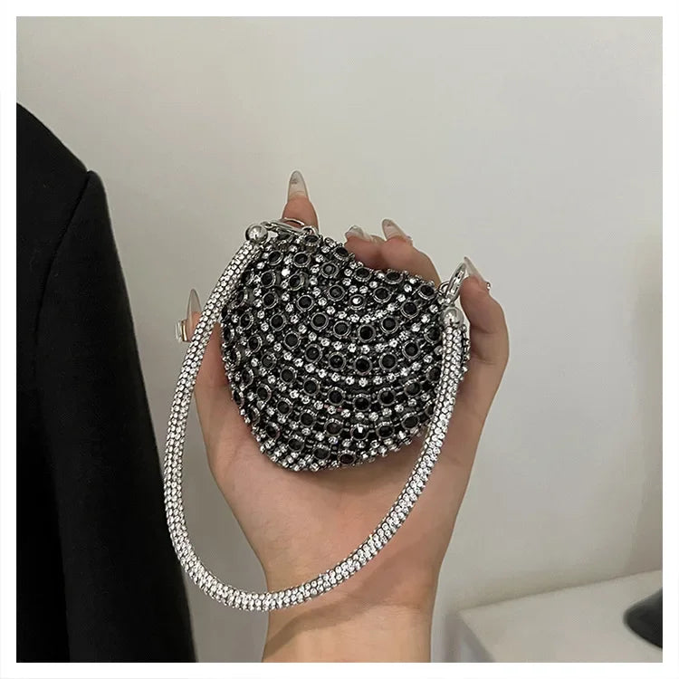 Pochette Clutch Luxe Diamants Cœur Cristal - Sac Soirée Mariage Strass Femme - badassmood