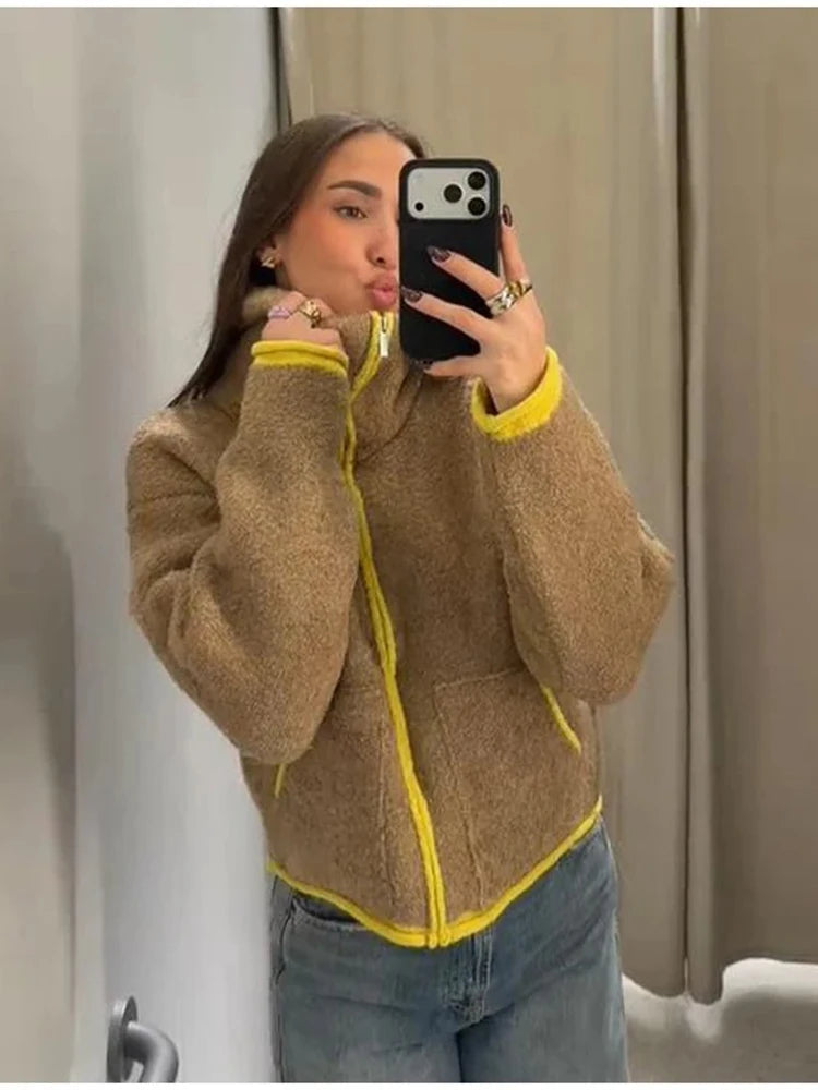 Cardigan Femme Hiver Élégant Zip - Gilet Tricoté Court Poches