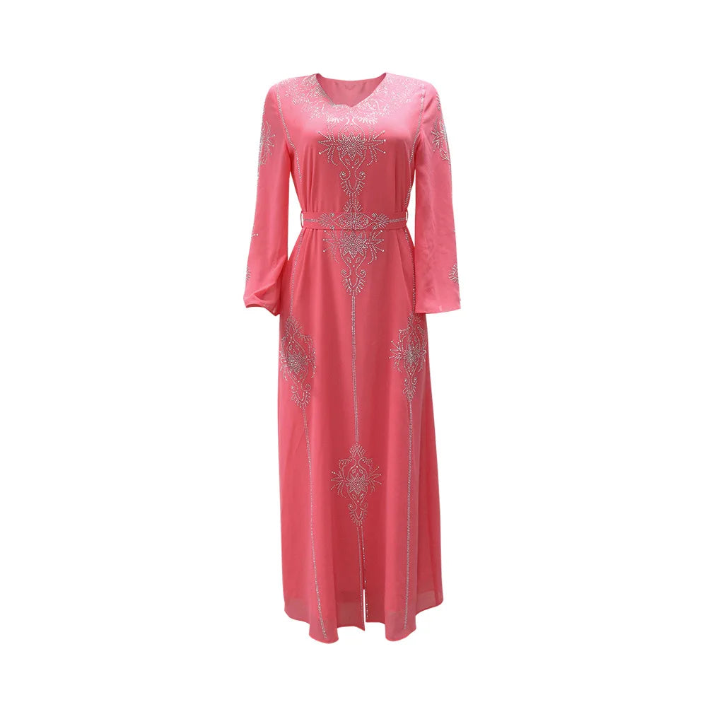 Abaya Musulmane Femme Été - Robe Longue Col V Manches Longues Élégante - badassmood