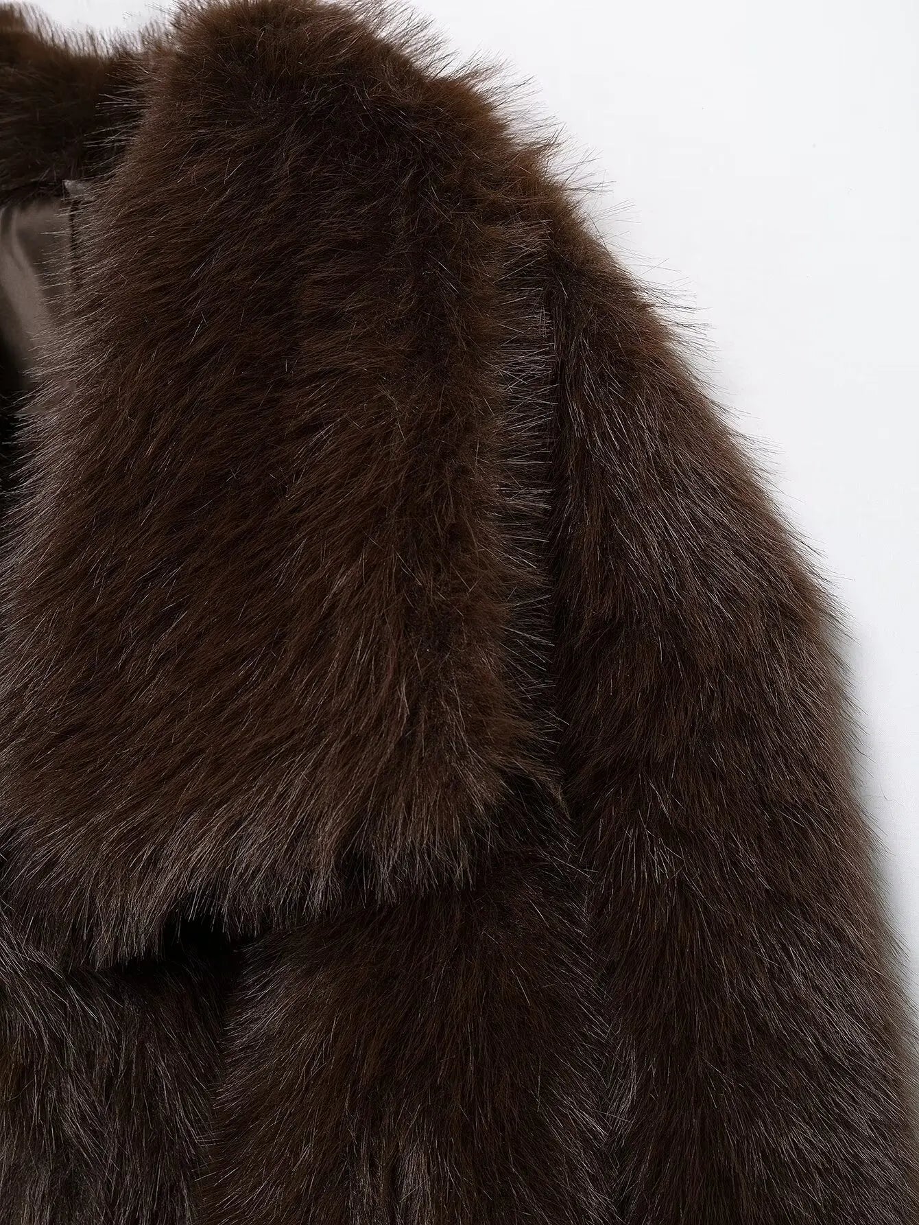 Veste Fourrure Synthétique Marron Femme - Manteau Col V Automne Hiver - badassmood