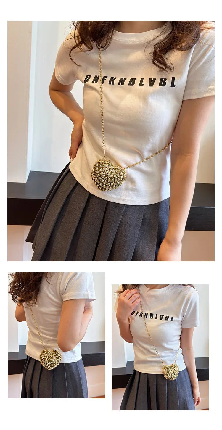 Pochette Clutch Luxe Diamants Cœur Cristal - Sac Soirée Mariage Strass Femme - badassmood