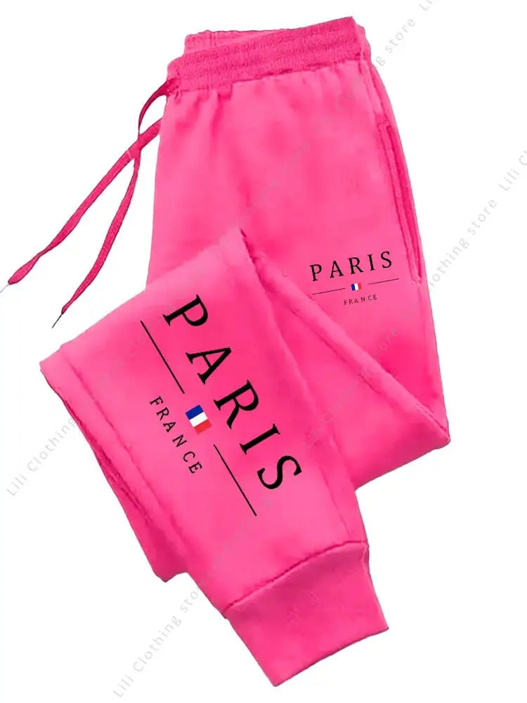 Pantalon de jogging femme Paris 2025 automne hiver, pantalon sport en fleece confortable, style décontracté.