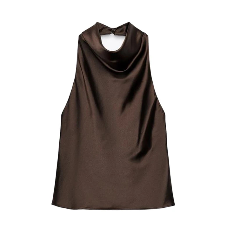 MUJER 2025 Halter Tops for Women Black Satin Backless Top Female Pink Summer Beach Top Woman off Shoulder Camisole Top Women - badassmood