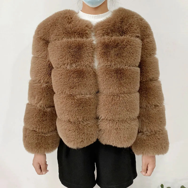 Veste Fourrure Renard Synthétique Beige Femme - Blouson Court Manches 3/4 - badassmood