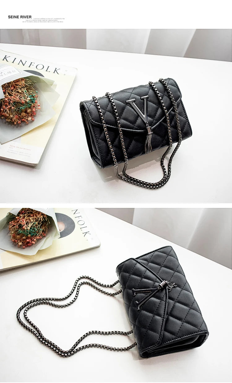 Sac à Main Luxe Femme Cuir PU Noir - Sac Bandoulière Matelassé