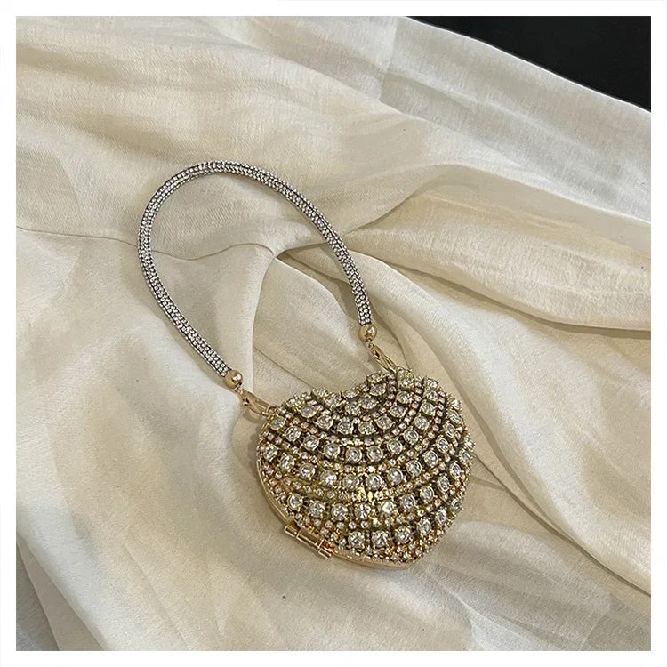 Pochette Clutch Luxe Diamants Cœur Cristal - Sac Soirée Mariage Strass Femme - badassmood