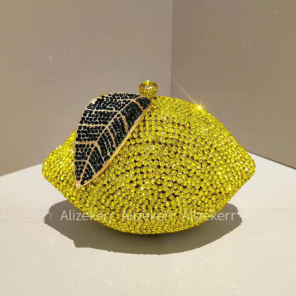 Pochette de soirée citrons avec strass et diamants, sac élégant pour mariage et fête, luxe pour femme, Badassmood.com