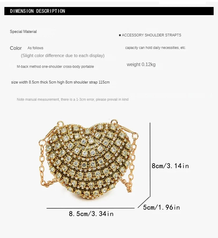Pochette Clutch Luxe Diamants Cœur Cristal - Sac Soirée Mariage Strass Femme - badassmood