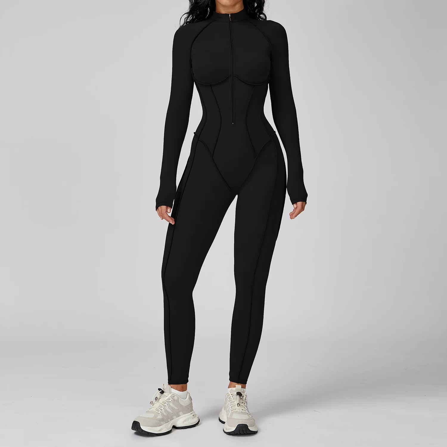 Yoga Bodysuit Long Sleeved Women's Tracksuits Gym Zipper Jumpsuits Sports Workout High-intensity Fitness One-piece Tights Suit - badassmood