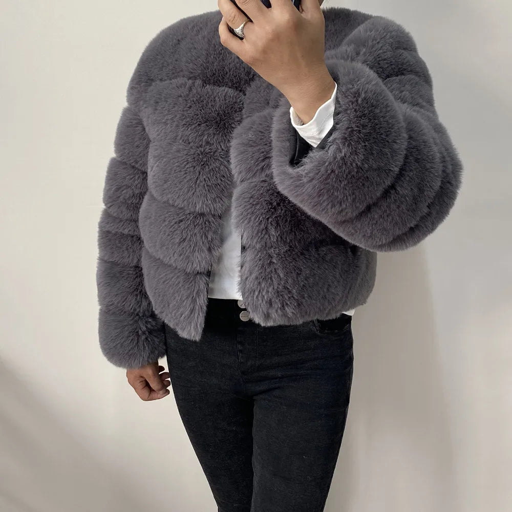 Veste Fourrure Renard Synthétique Beige Femme - Blouson Court Manches 3/4 - badassmood