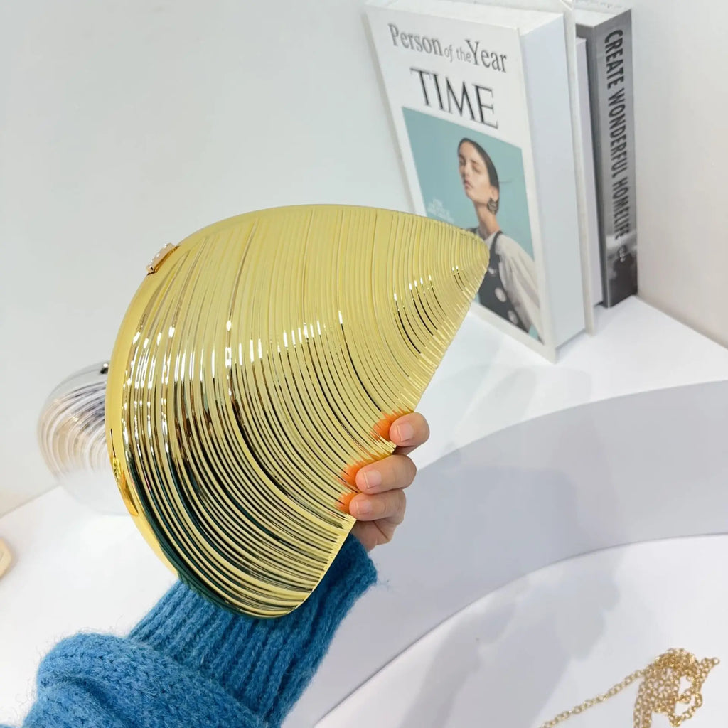 Pochette Coquillage Métal Acrylique Doré Argent - Sac Soirée Banquet Crossbody Femme - badassmood