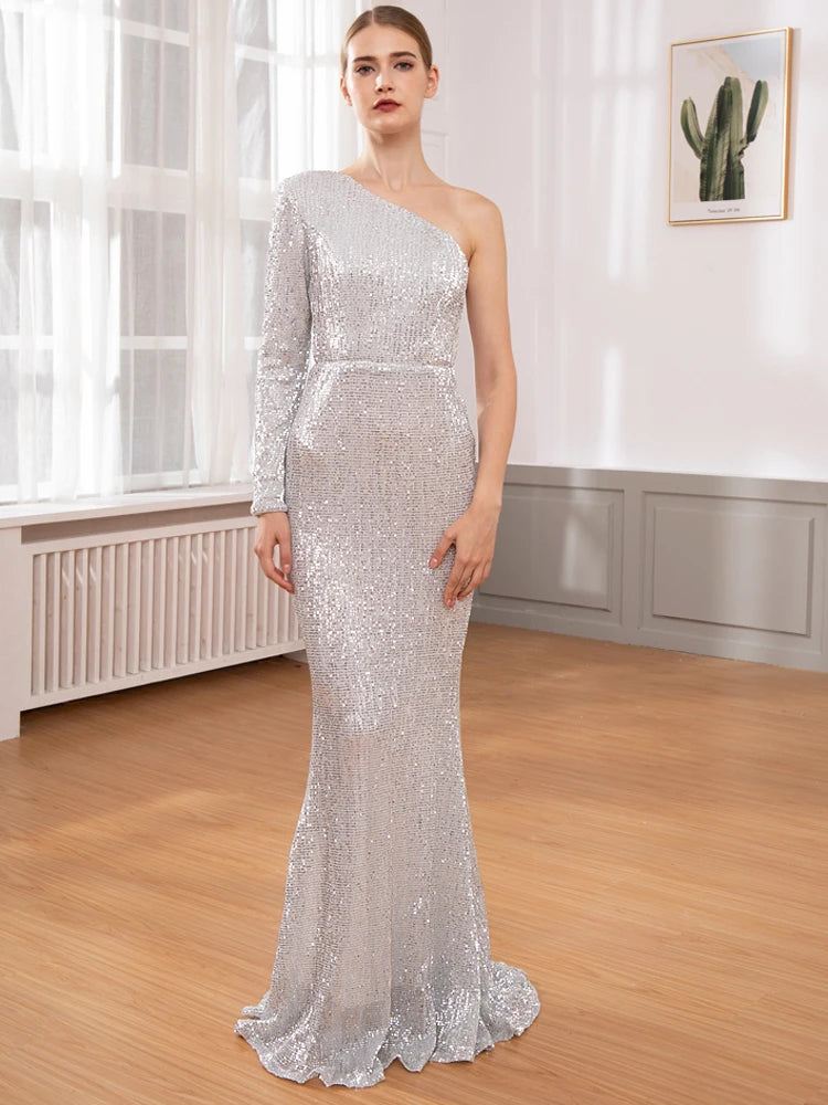 Robe de Soirée Sequins Asymétrique Femme - Robe Sirène Luxe Dos Nu