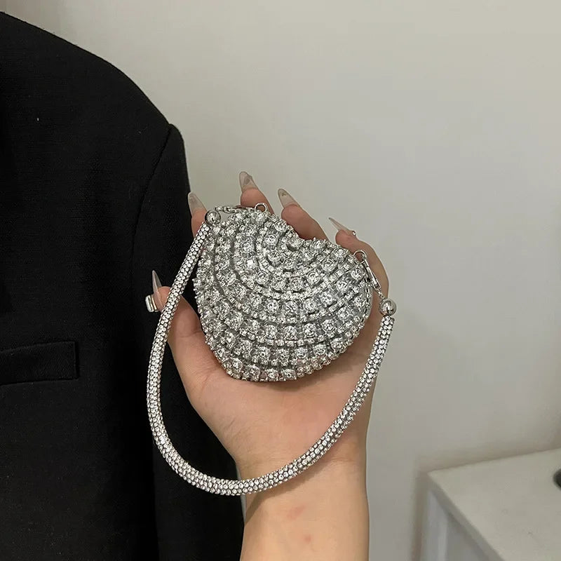 Pochette Clutch Luxe Diamants Cœur Cristal - Sac Soirée Mariage Strass Femme - badassmood