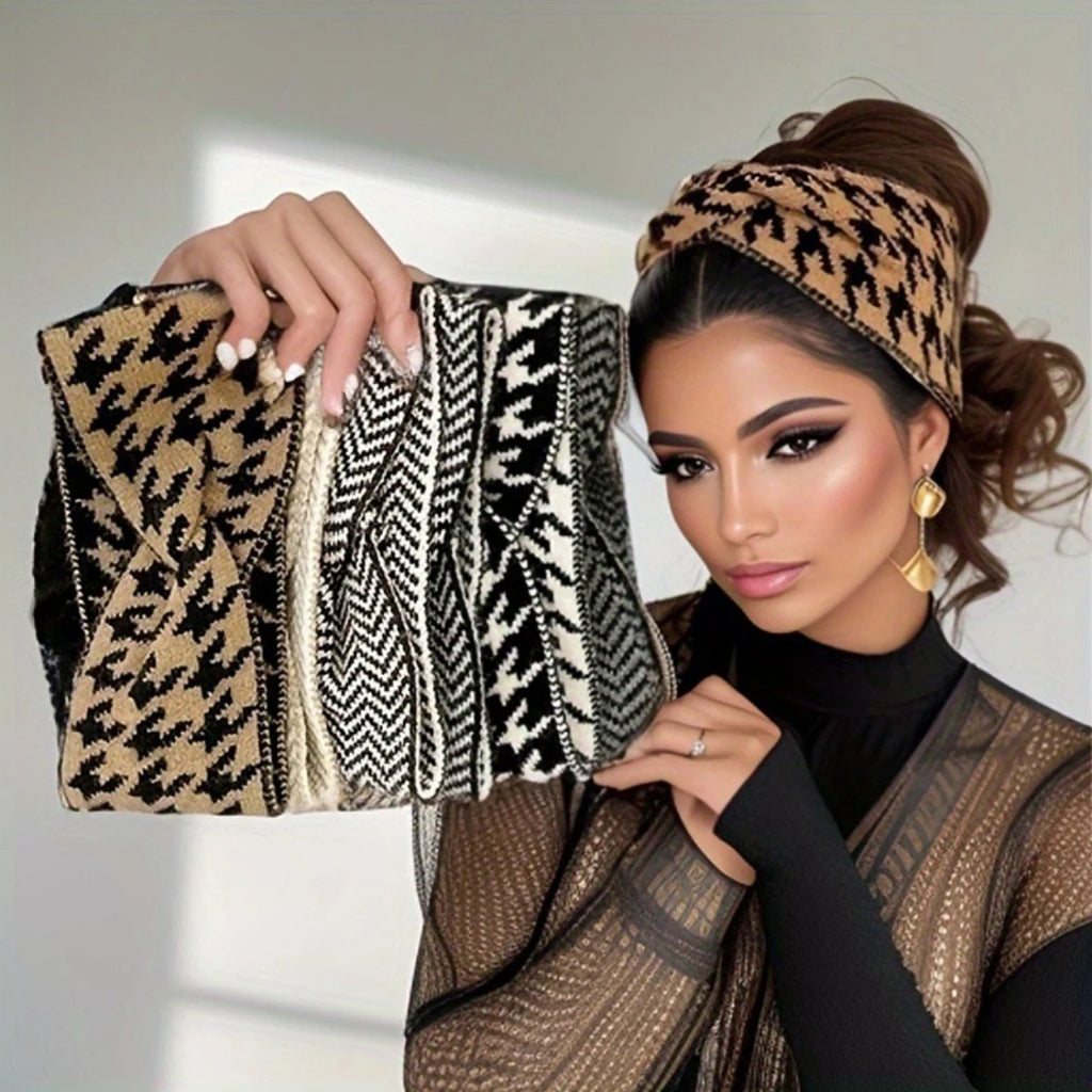 5PCS/3PCS Set Knitted Thousand Bird Fashion Women's Headbands Retro Warm High Elasticity Hairband Hair Accessoires - badassmood