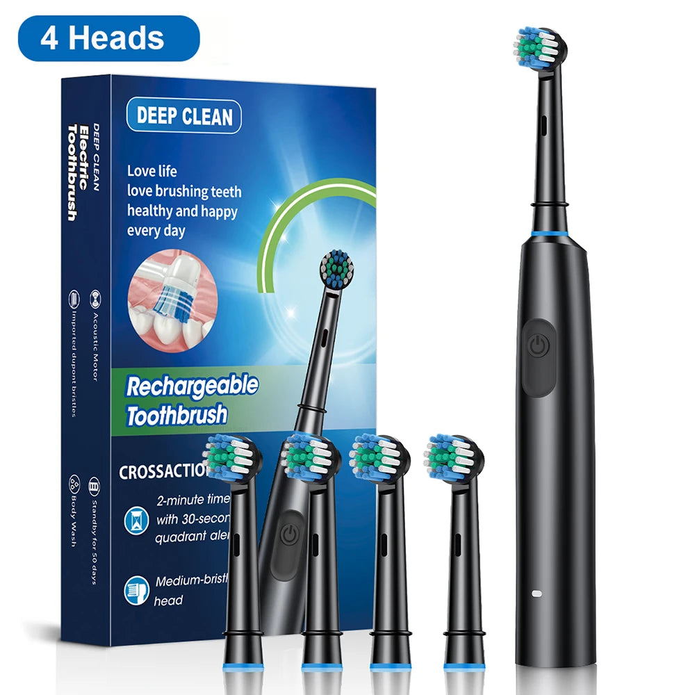 Electric Toothbrush Rotary Rechargeable Electric Toothbrush for Adults Rotating Electric Toothbrushes with 8 Soft Brush Heads - badassmood