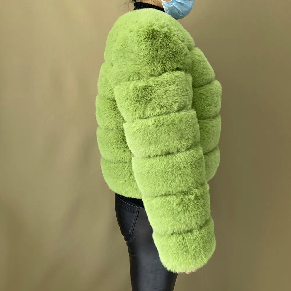 Veste Fourrure Renard Synthétique Beige Femme - Blouson Court Manches 3/4 - badassmood