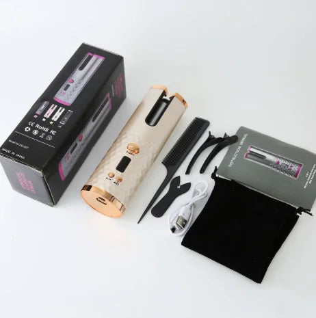 Boucleur automatique sans fil pour cheveux, rechargeable USB, avec boucleurs pour des boucles parfaites et naturelles.