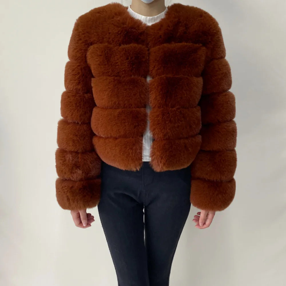 Veste Fourrure Renard Synthétique Beige Femme - Blouson Court Manches 3/4 - badassmood