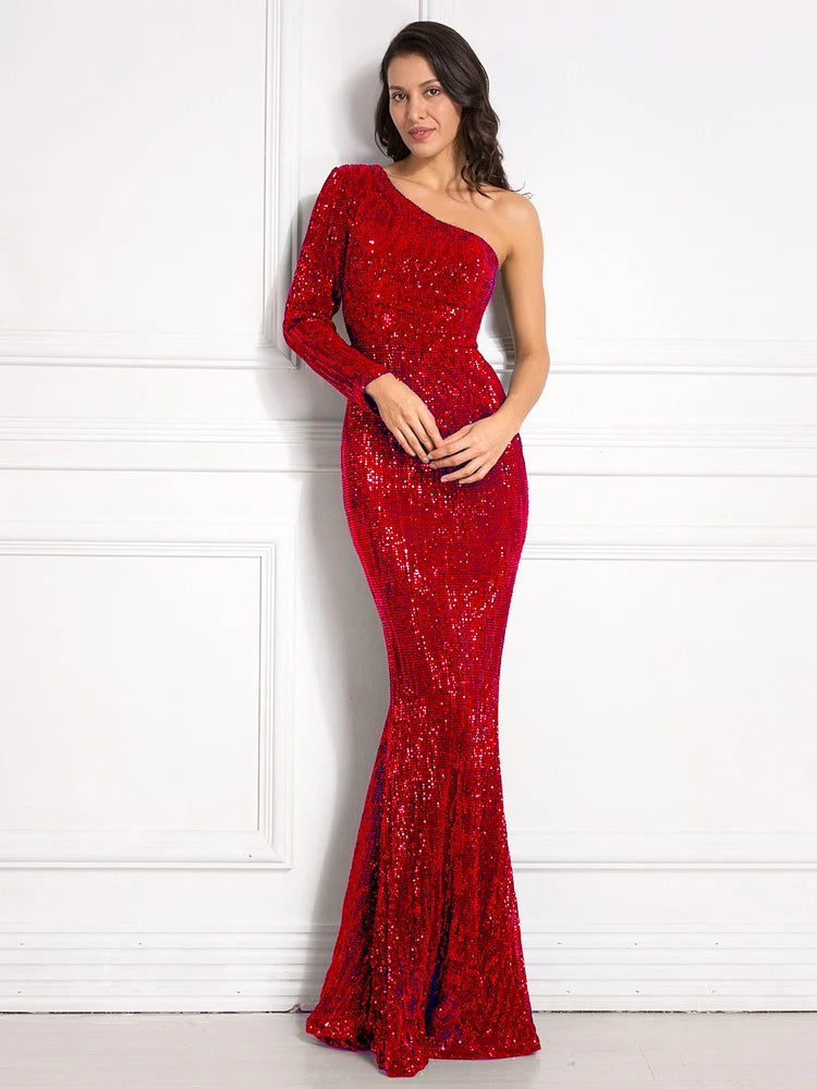 Robe de Soirée Sequins Asymétrique Femme - Robe Sirène Luxe Dos Nu