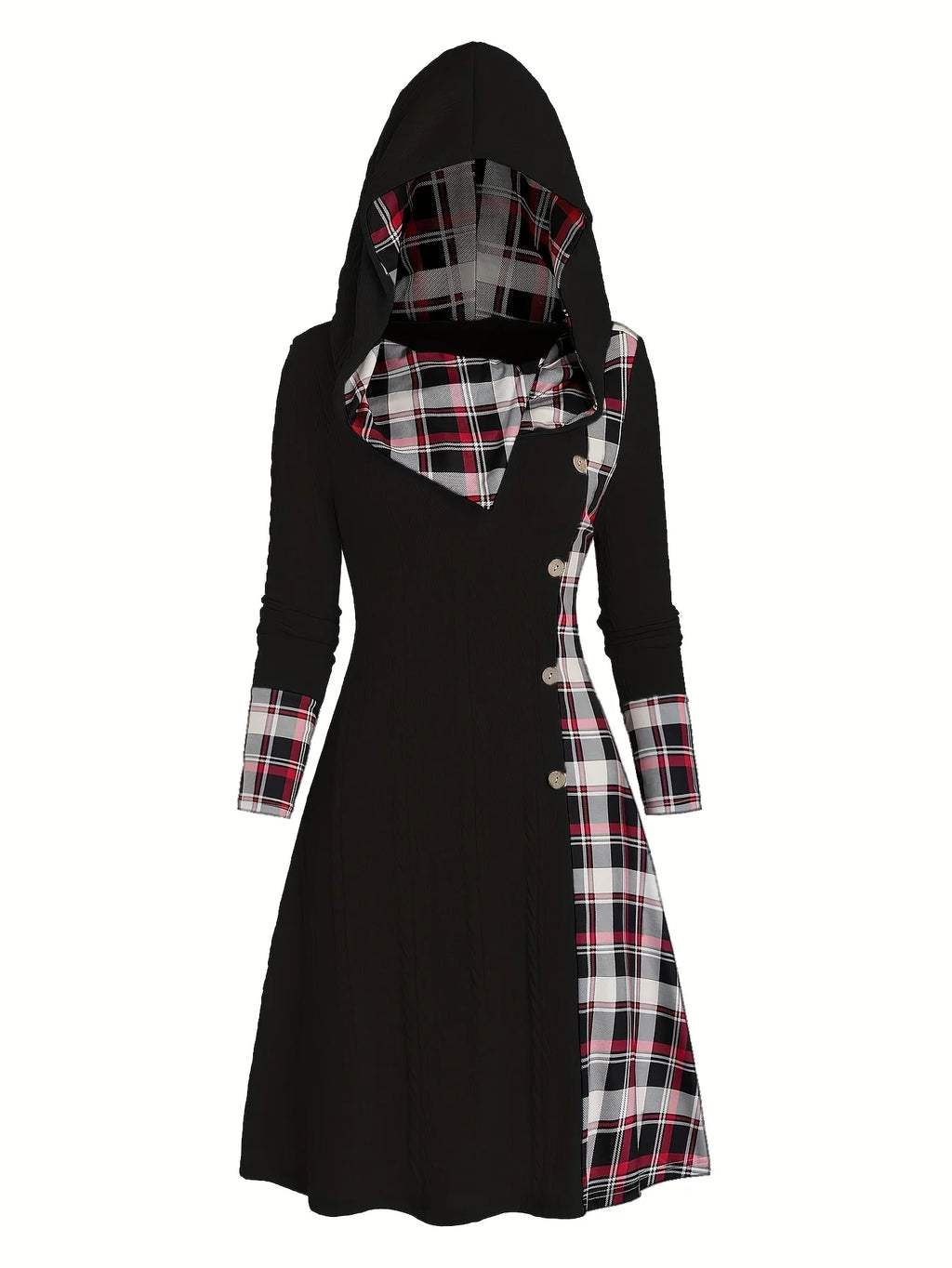 Robe Tricot Femme Capuche Carreaux - Taille Haute Manches Longues Ligne A Automne - badassmood