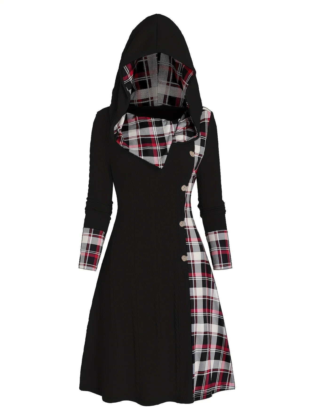Robe Tricot Femme Capuche Carreaux - Taille Haute Manches Longues Ligne A Automne - badassmood