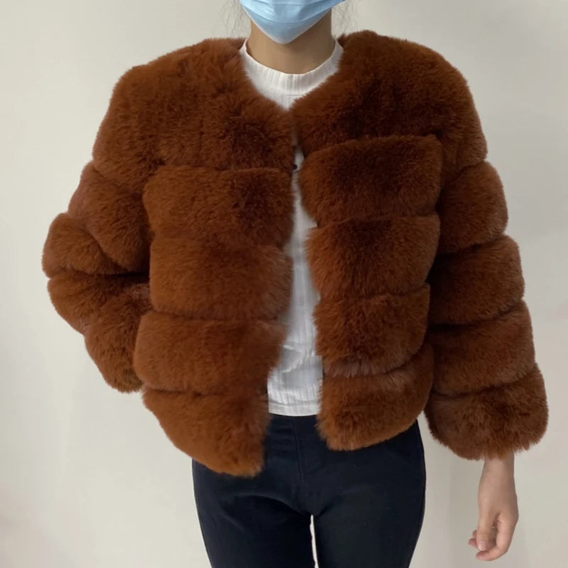 Veste Fourrure Renard Synthétique Beige Femme - Blouson Court Manches 3/4 - badassmood