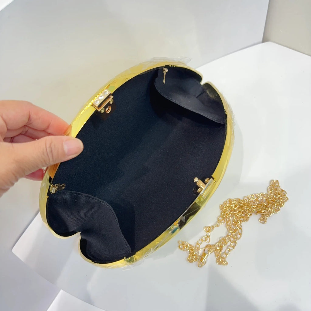 Pochette Coquillage Métal Acrylique Doré Argent - Sac Soirée Banquet Crossbody Femme - badassmood