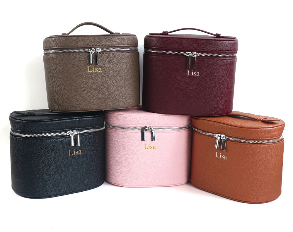 Large-capacity PU leather cosmetic box with internal storage box, customizable names and letters, travel portable cosmetic bag - badassmood