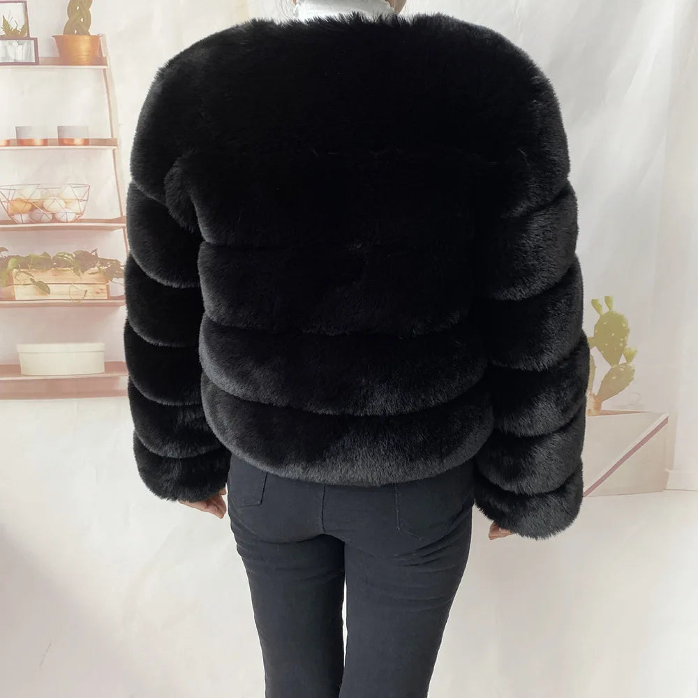 Veste Fourrure Renard Synthétique Beige Femme - Blouson Court Manches 3/4 - badassmood