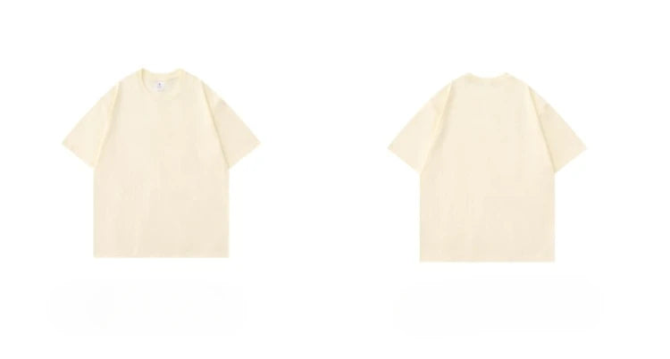 T-Shirt Coton Épais 300g Beige - Col Rond Loose Unisexe Été Basique - badassmood