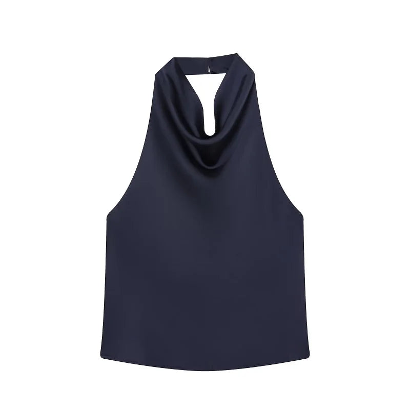 MUJER 2025 Halter Tops for Women Black Satin Backless Top Female Pink Summer Beach Top Woman off Shoulder Camisole Top Women - badassmood