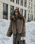 Veste Fausse Fourrure Courte Élégante 2025 - Manteau Col Montant Boutons Femme - badassmood