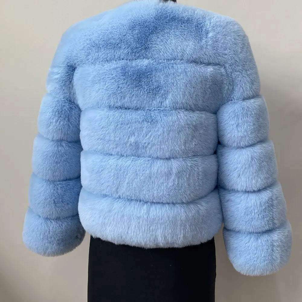 Veste Fourrure Renard Synthétique Beige Femme - Blouson Court Manches 3/4 - badassmood